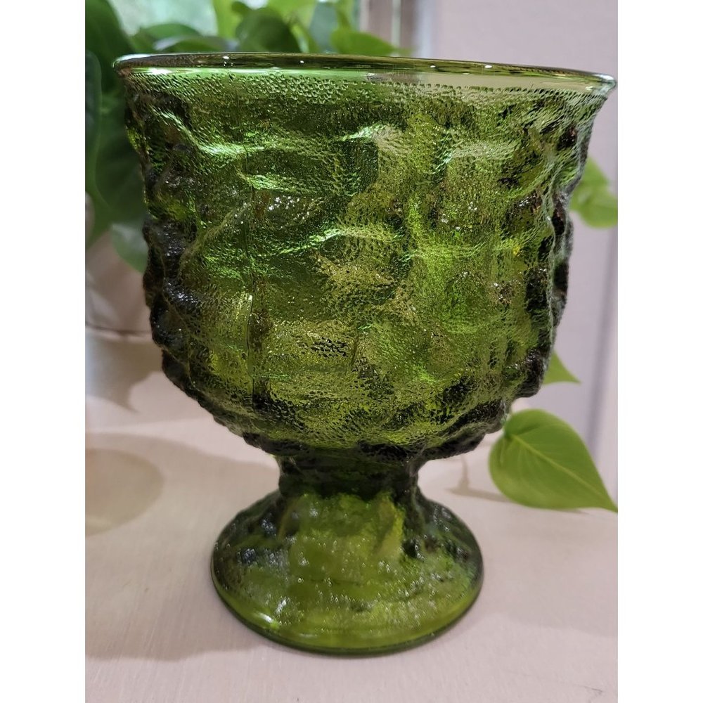 Vintage‎ EO Brody Crinkle Emerald Green Glass Footed Vase MCM